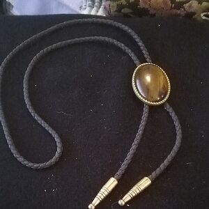 Western Bolo Tie with Brown Stone Center